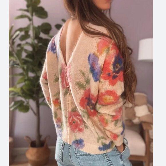 NWT Sezane Teresa Cardigan Monday Pink Cream Kid Mohair Sweater Knit French - Picture 5 of 10